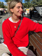 Red Loose Knitted Sweater Fashion Crew Neck Long Sleeve Sweater